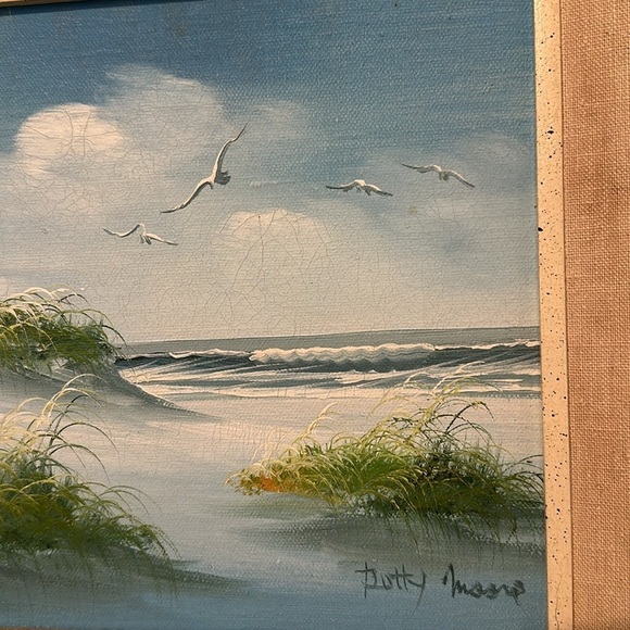 Vintage Signed Betty Moore Framed Oil on Canvas Painting Lighthouse Seascape - Picture 5 of 6